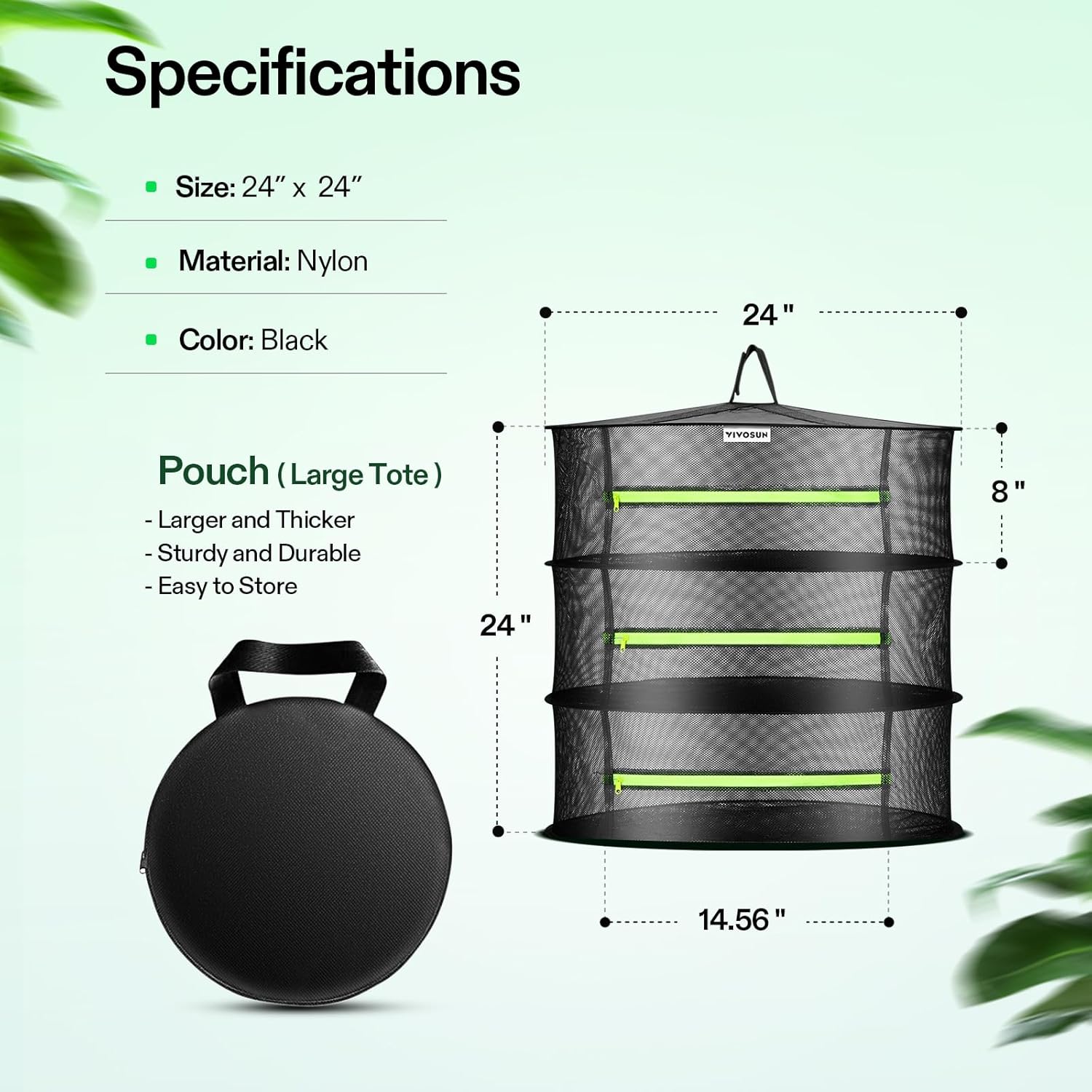 VIVOSUN 3-Layer Mesh Drying Rack Hanging Design and S336 3x3 Grow Tent, 36"x36"x72" High Reflective Mylar with Observation Window and Floor Tray