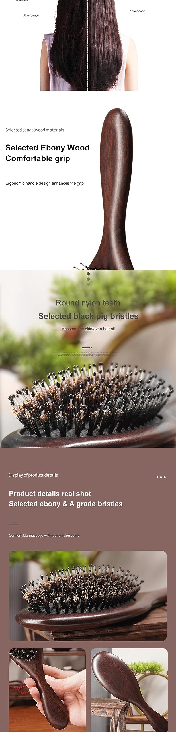 Haarbürste Wildschweinborsten Bürste Holz Haar Pinsel Trocken Nass Entwirren Holz Kämme Für Frauen Barber Paddel Kopfhaut Massage Pinsel model250X85MM