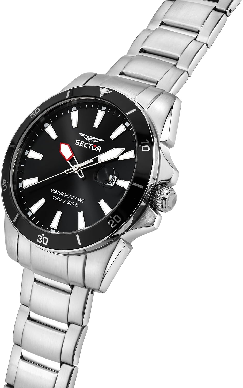 Close-up of Sector No Limits watch dial and crown