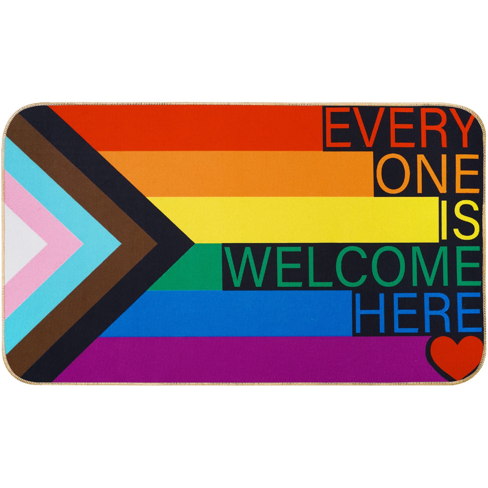 AnyDesign Rainbow Progress Pride Day Door Mat Everyone is Welcome Here Front Door Mat with Anti-Slip Rubber Back Rainbow Felt Floor Mat for LGBT