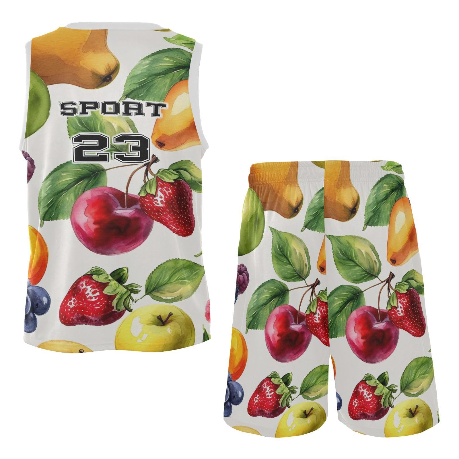 FLildon Colorful Fruit Berries Boys Basketball Jersey Set Tank Top Shorts Tracksuit Sport Training Suit for Kids, L