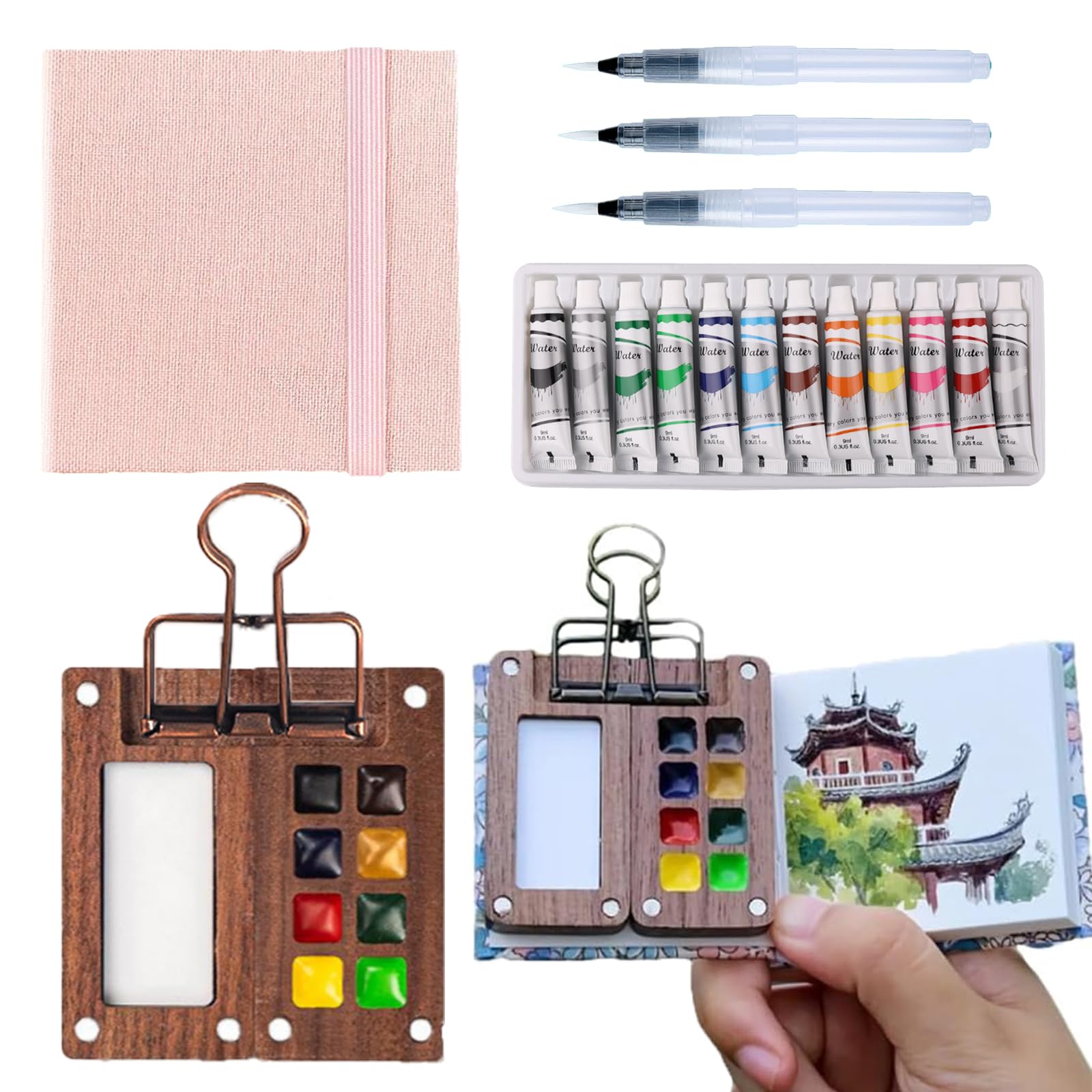 Aimery Mini Watercolor Paint Travel Set - Sakura Pink Linen