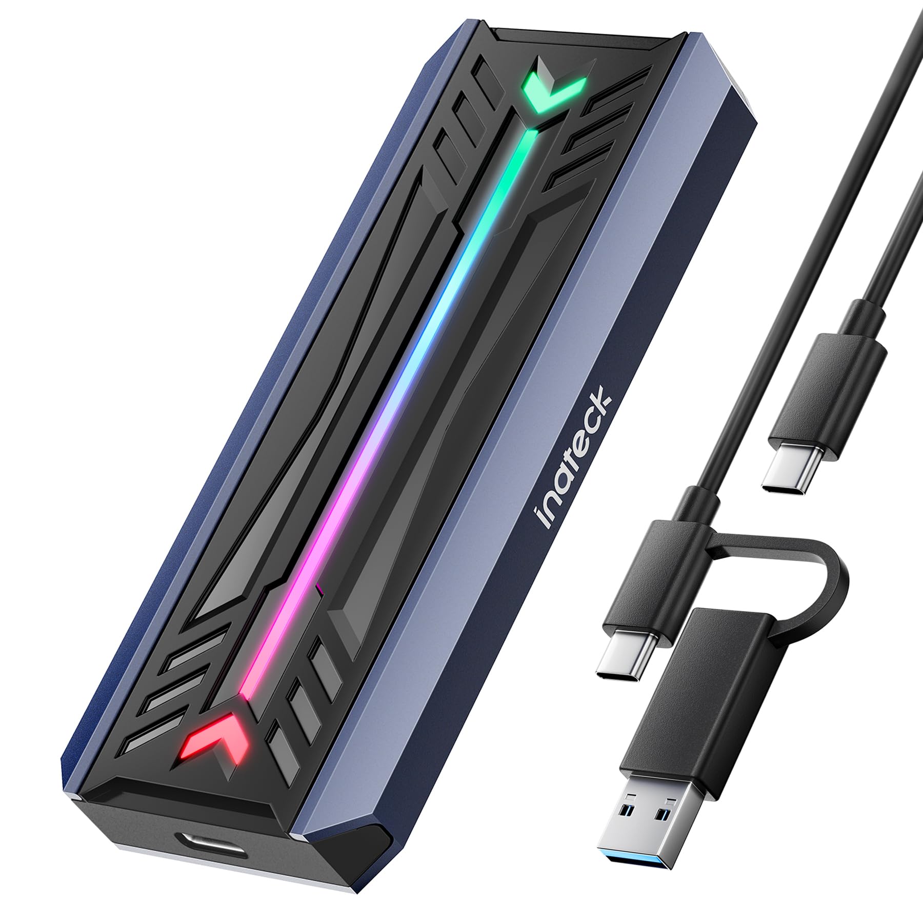 Inateck M.2 NVMe SATA SSD Enclosure with RGB,USB 3.2 Gen 2 (10 Gbps) Enclosure Support UASP Trim for NVME/SATA SSDs 2242/2260/2280(M Key), Tool-Free Installation(Up to 4TB)?FE2024