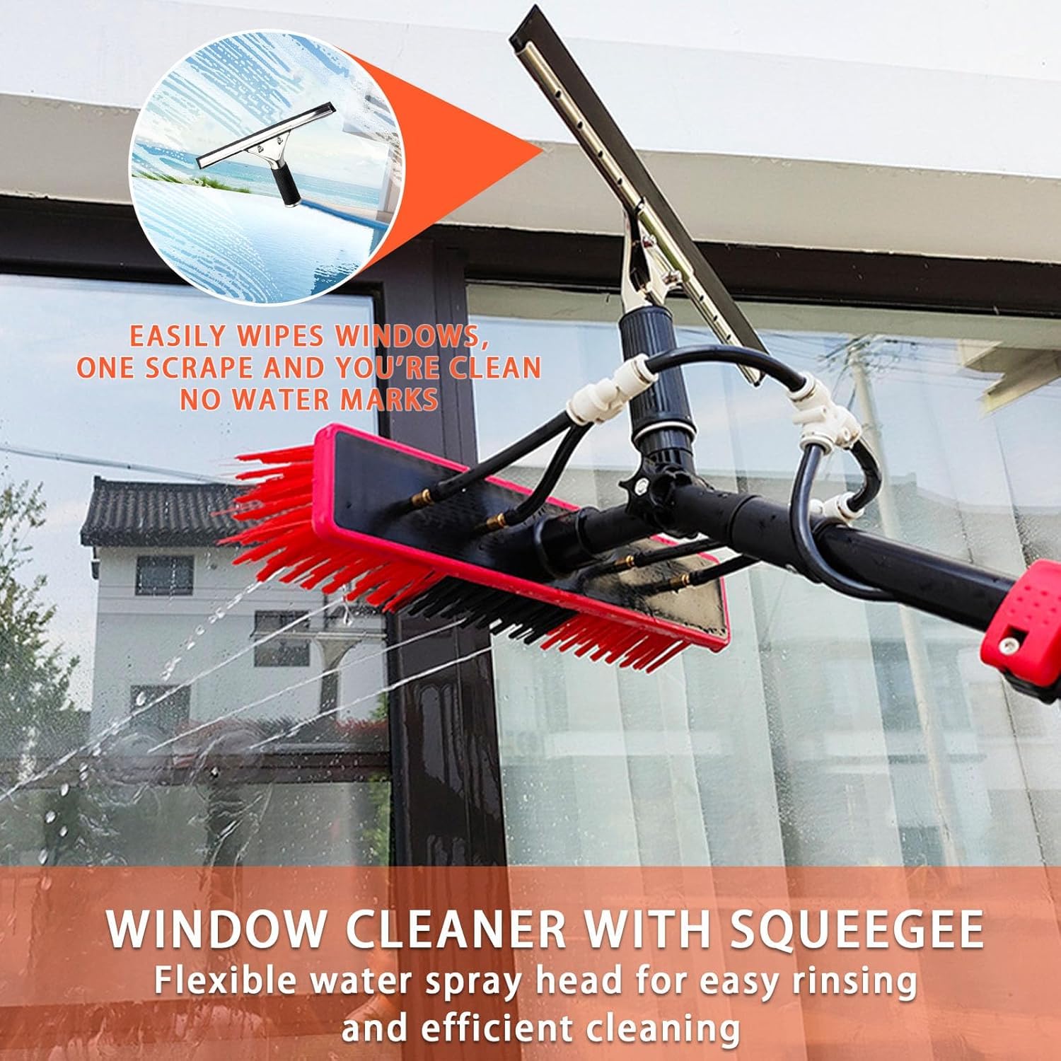 Kit de limpieza de ventanas de panel solar, limpiador de cristales de ventana al aire libre, sistema de limpieza de paneles fotovoltaicos con poste de extensión y poste de alimentación de agua