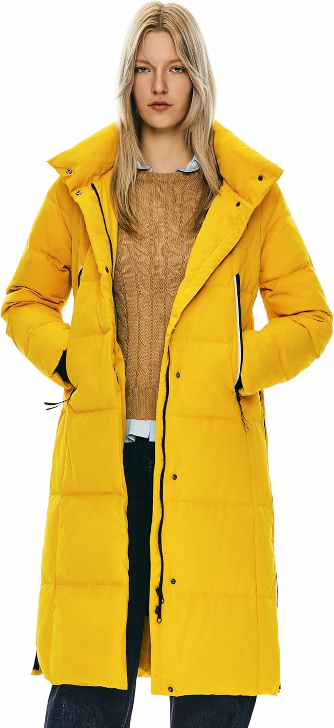 Orolay Women’s Thickened Long Down Jacket Winter Down Coat Hooded Puffer Jacket with Side Zipper