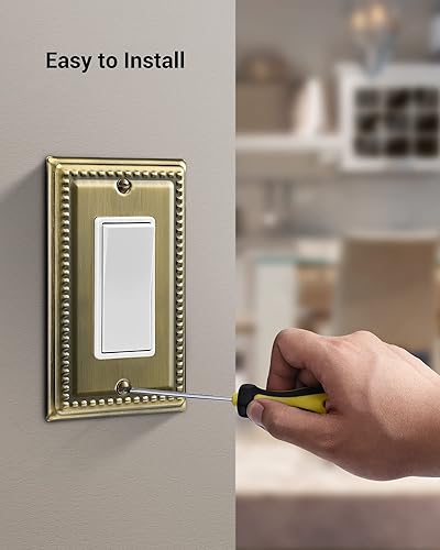 Miniatura 4 de DEWENWILS Paquete de 4 cubiertas de enchufe de metal, placas de pared de enchufe, placas de cubierta de interruptor de luz de latón antiguo, 4.92 x