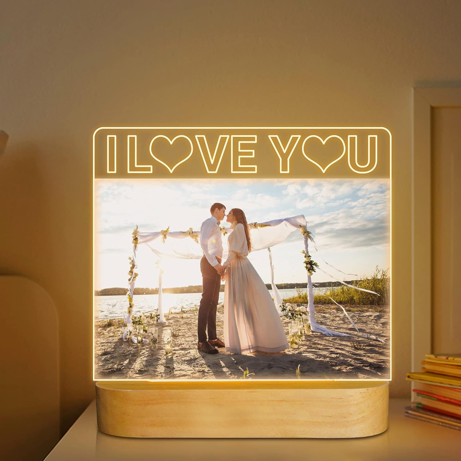 Light up Picture Frame, I Love You 4x6 Inches Acrylic Photo Frame with LED Night Light Desktop