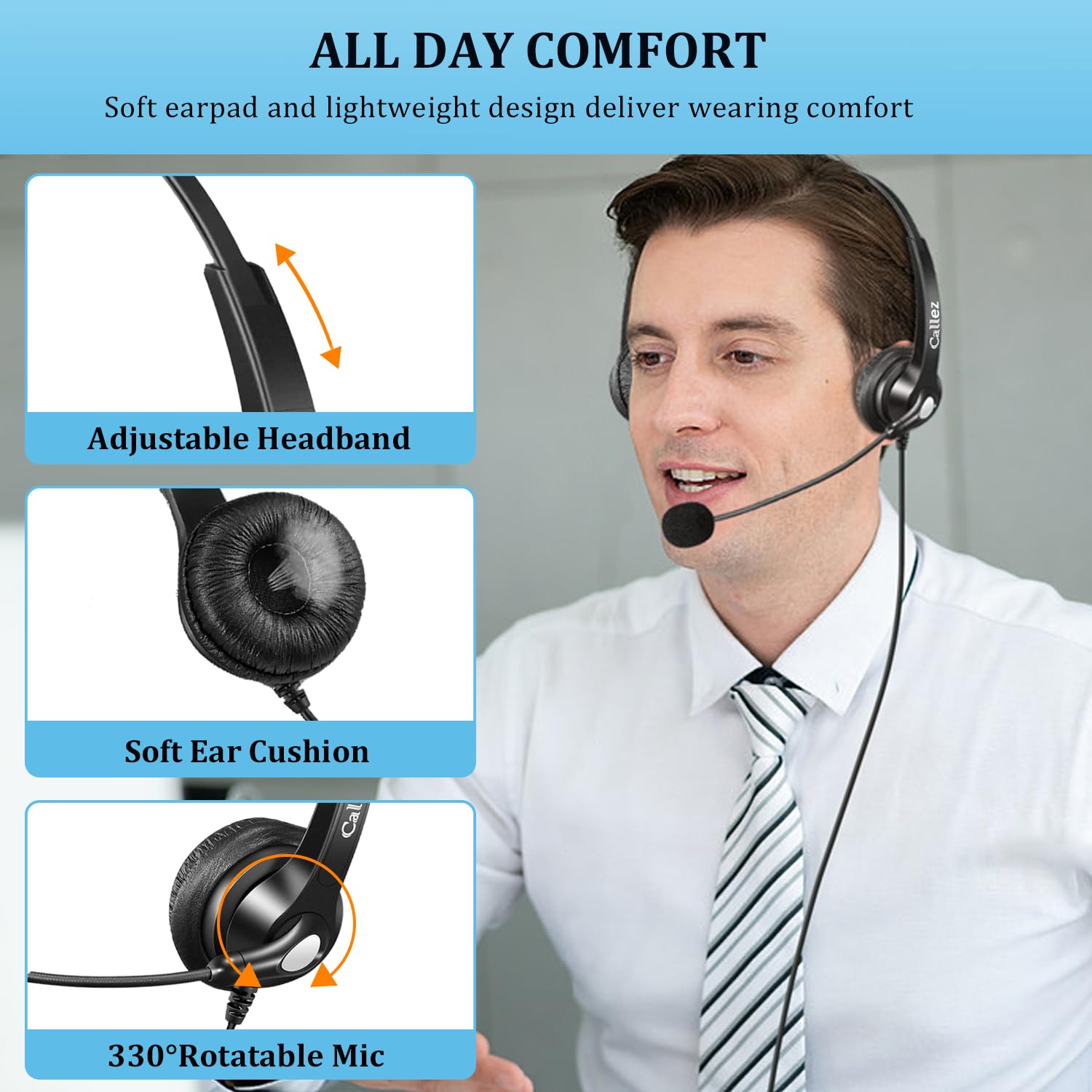 Cuffie Callez 2.5mm Mono Con Microfono Noise-cancelling E Controllo Volume Per Telefoni Fissi Panasonic, Siemens, Gigaset, Cisco - 3