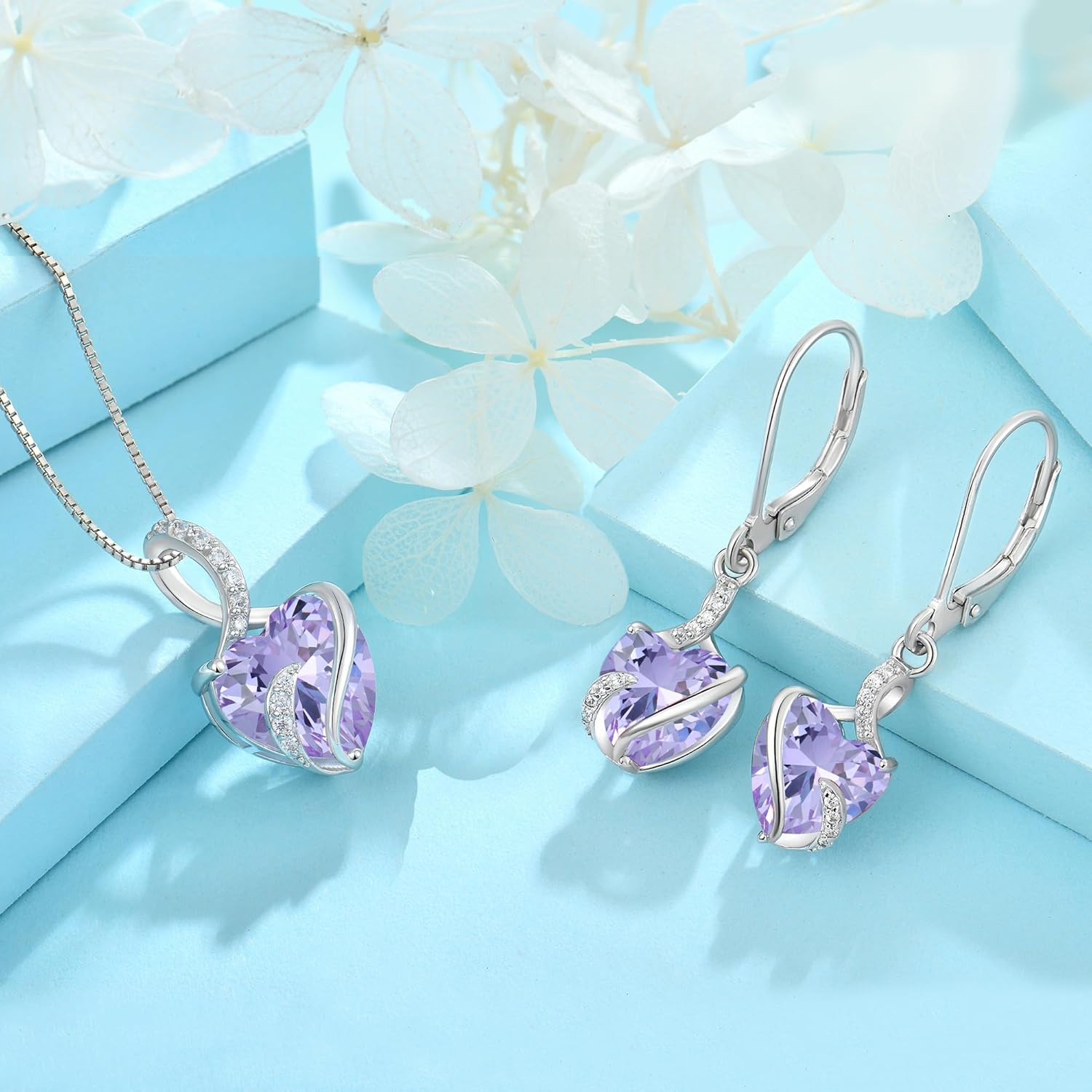 FJ Heart Dangle Drop Earrings 925 Sterling Silver Infinity Leverback Earrings Birthstone Jewelry for Women - Image 5