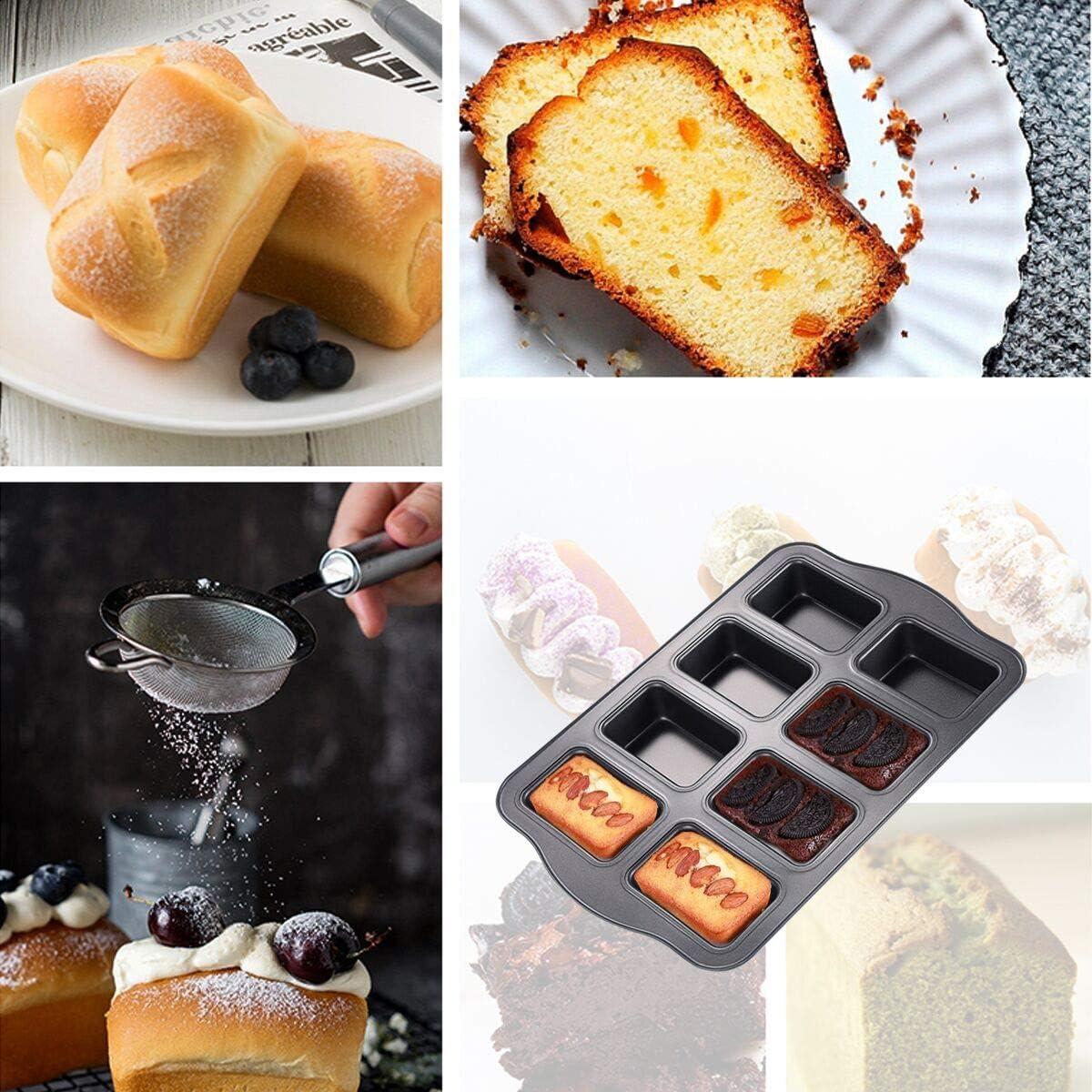 Mini Loaf Pan, 8-Cavity Non-Stick Carbon Steel Brownie Pan, Mini Square Baking Pan for Bread Cornbread Cheesecake Chocolate - Image 5