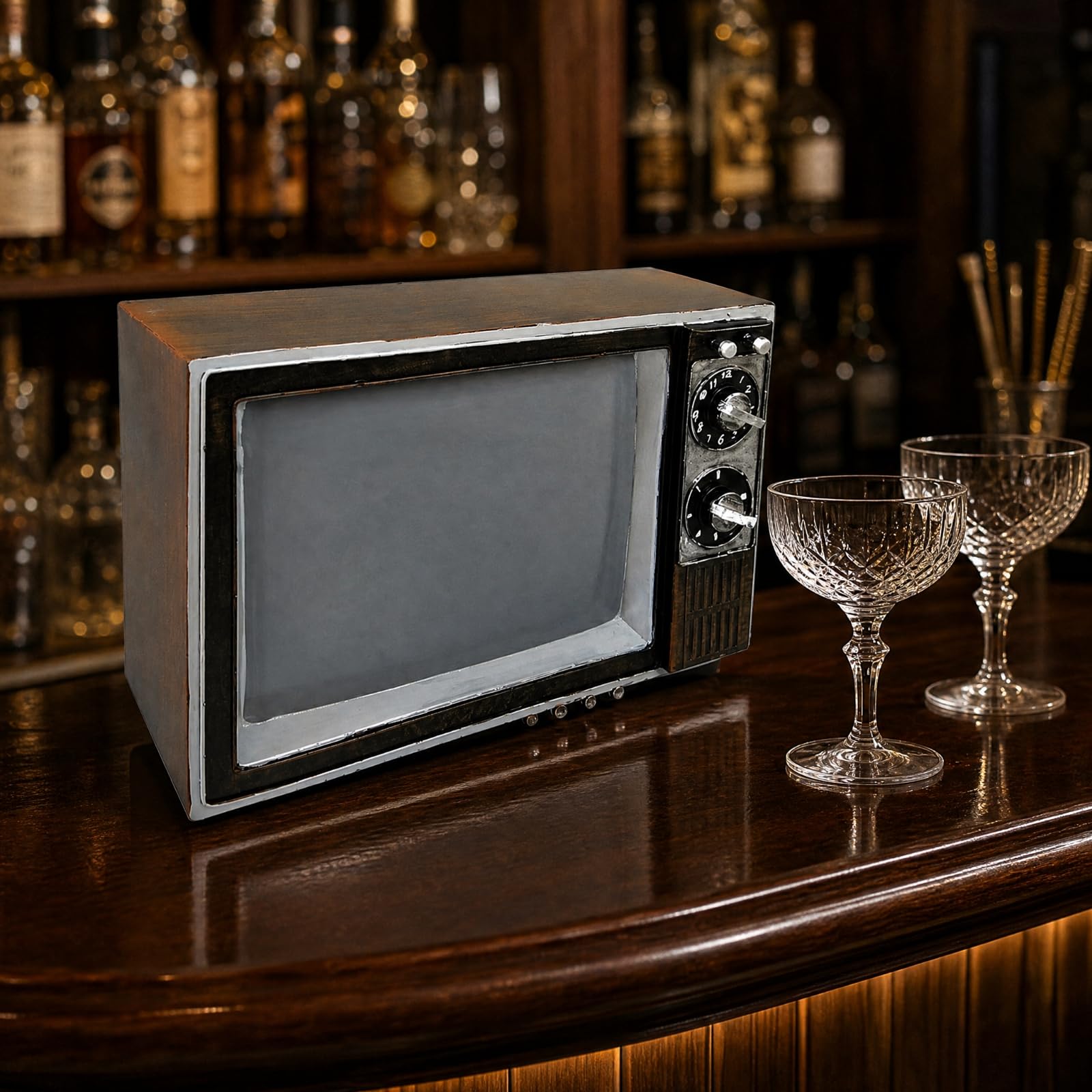 B Baosity corativo Televisor Europeo Antiguo Tallado Televisión Hojalata Metálica Versátil para Restaurantes, Hoteles