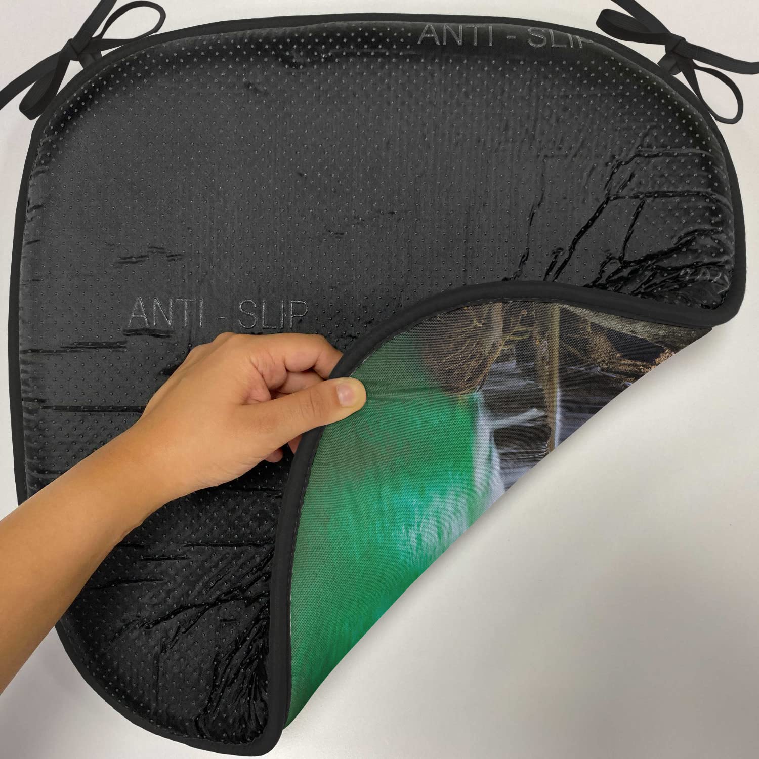 Lunarable Waterfall Chair Cushion Pads Set of 4, Waterfall in Tropical Forest Trees Thailand Kanjanaburi Sunny Day Image, Anti-Slip Seat Padding for Kitchen & Patio, 16"x16", Green Brown White - Image 5