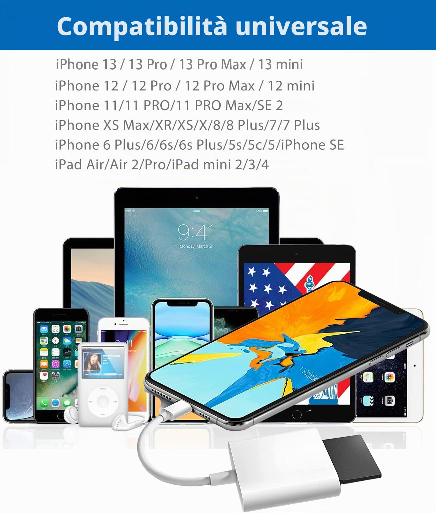 Da Apple Lightning a SD e TF Card Reader Dual Slot per iPhone/iPad, 2 in 1, Micro SD TF Memory Card, Trail Camera Viewer, Lettore di schede SD, Plug and Play