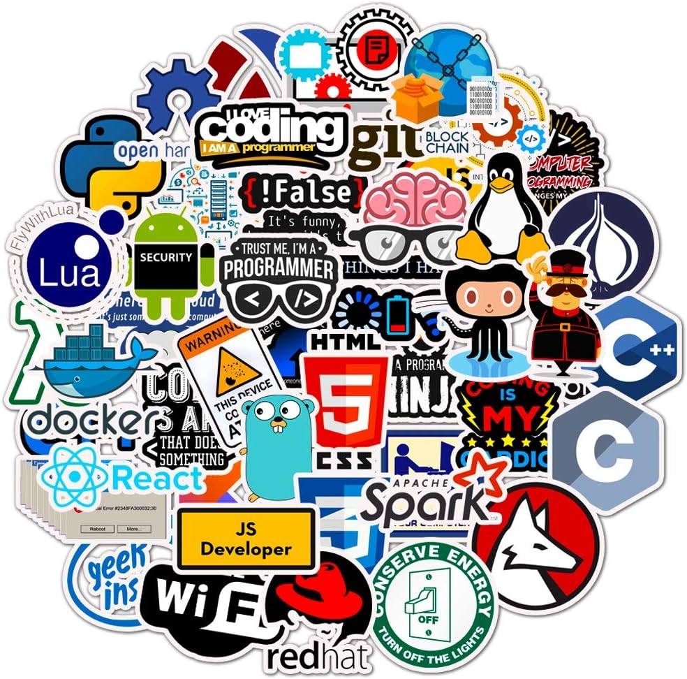Tuqiso Programming Stickers for Developers, Coders, Programmers, Hackers, Geeks, and Engineers,Developper Stickers for Laptop (50 pcs)
