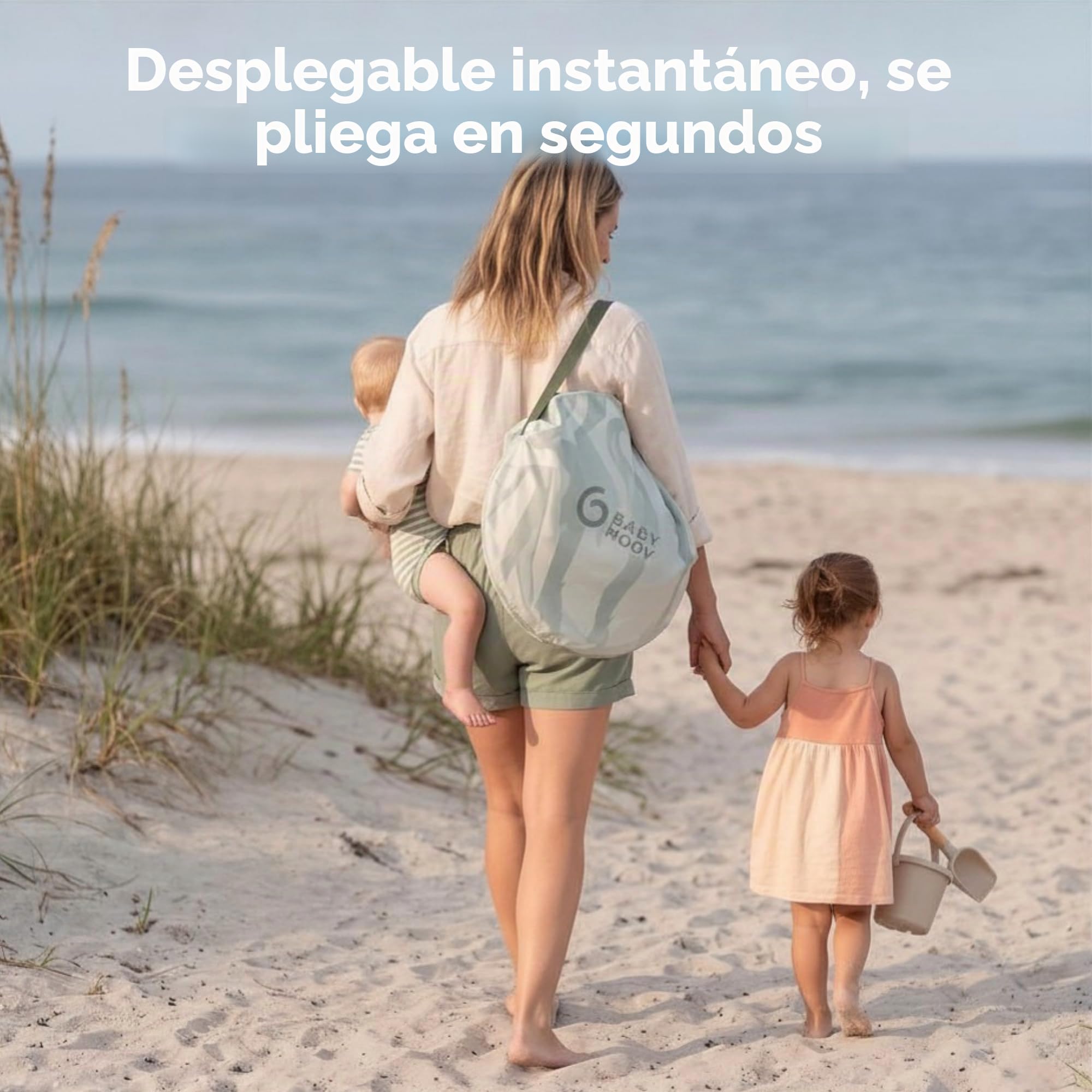 Babymoov Moov & Protect Tienda de campaña de Playa con refrigeración Anti-UV para bebés con mosquitera integrada, portátil, Laguna Verde (edición de Verano 2025)