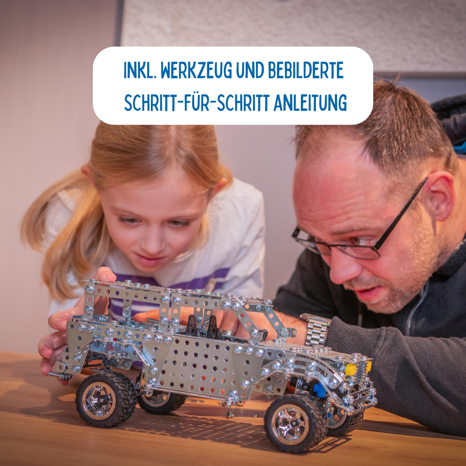 Eitech 00225 Metalowy Zestaw do Budowy Pick-up/Jeep - 635 Części, Model Ciężarówki, Zabawka Konstrukcyjna dla Dzieci od 8 Lat i Dorosłych