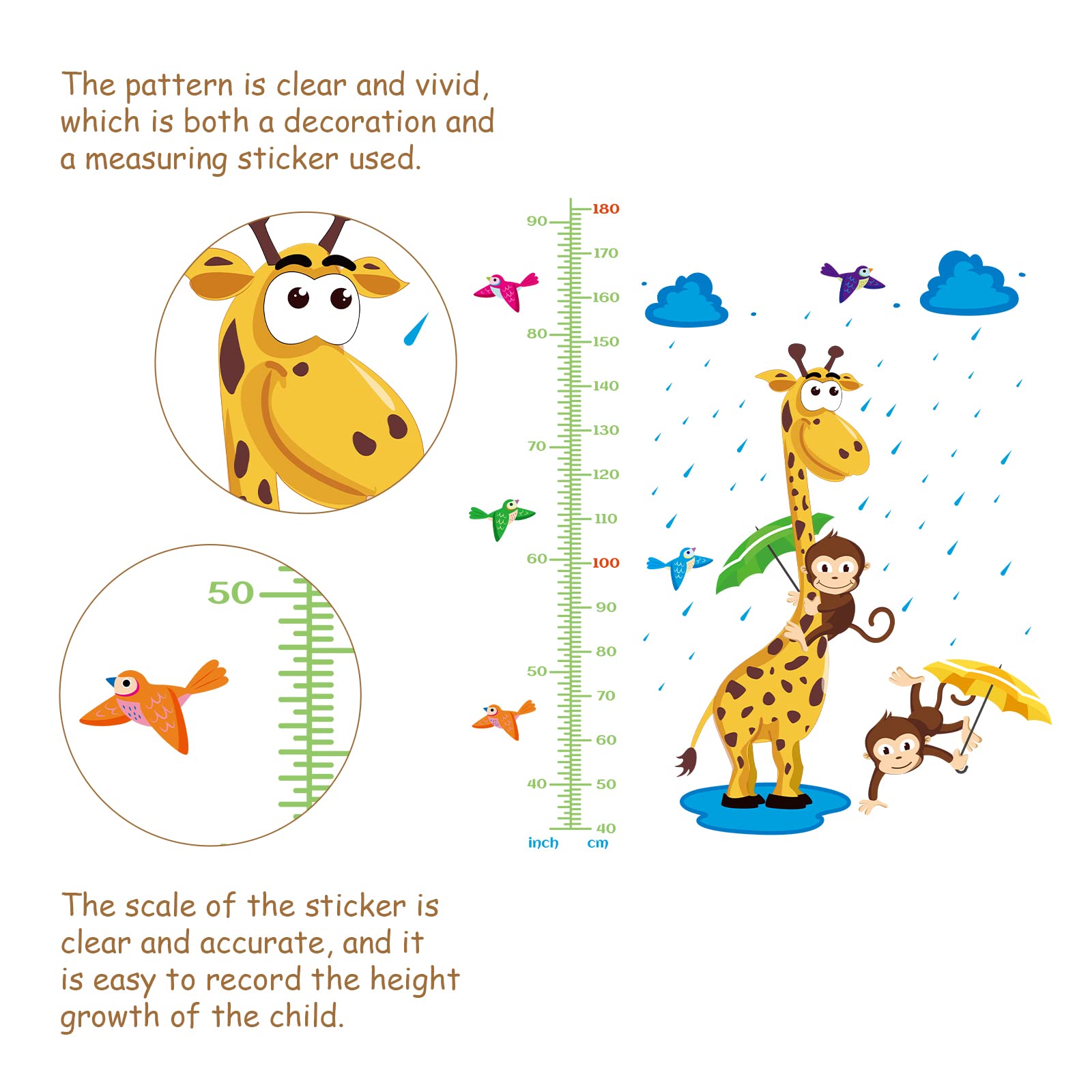 amazon-com-superdant-3-pcs-set-height-chart-giraffe-monkey-height-chart-raindrop-bird-wall-sticker-pvc-growth-charts-ruler-40-to-180-cm-height-measure-for-nursery-bedroom-living-room-baby for Free Printable Height Chart In Inches Amazon.com: SUPERDANT 3 PCS/Set Height Chart Giraffe Monkey Height Chart Raindrop Bird Wall Sticker PVC Growth Charts Ruler 40 to 180 cm Height Measure for Nursery Bedroom Living Room : Baby for Free Printable Height Chart In Inches