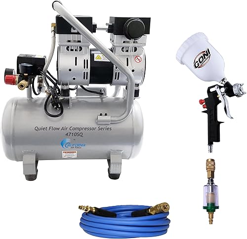 California Air Tools Quiet Flow 4710SQPK Compresor de aire y kit de pintura en aerosol LVLP