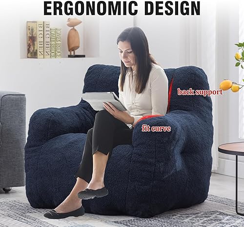 Miniatura 11 de Puf de tela de peluche ultra suave con relleno, sofá perezoso para adultos, niños, adolescentes, moderno y cómodo sofá de ocio para dormitorio, sala