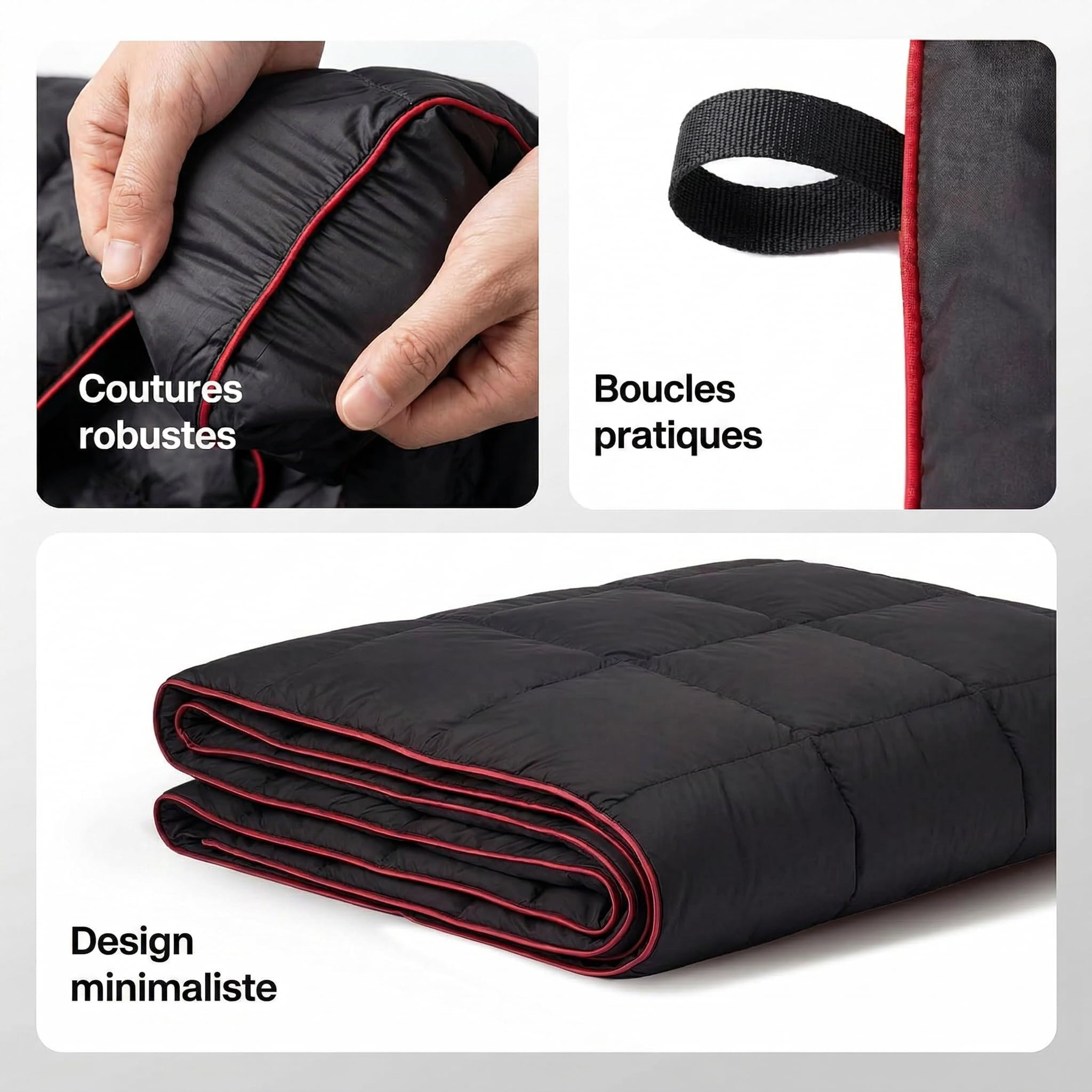 EVOCAMP Couverture de Camping 200x140 cm, imperméable, ultralégère, 0,68 kg, avec Sac de Rangement, Pliable, idéale pour Le Camping et Les activités Outdoor, Noire