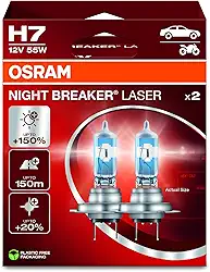 OSRAM NIGHT BREAKER LASER H7, +Lâmpada de farol de halogêneo 150% mais brilhante, 64210NL-2HB, 12V, caixa dobrável suspensa (2 lâmpadas)
