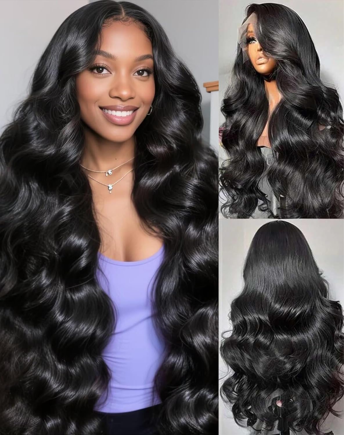 32 Inch Body Wave Lace Front Wigs Human Hair 13x6 HD Transparent Multi-Skin Tone Lace Frontal Wig Natural Hairline 200 Density 10A Brazilian Virgin Human Hair Pre Plucked Natural Black
