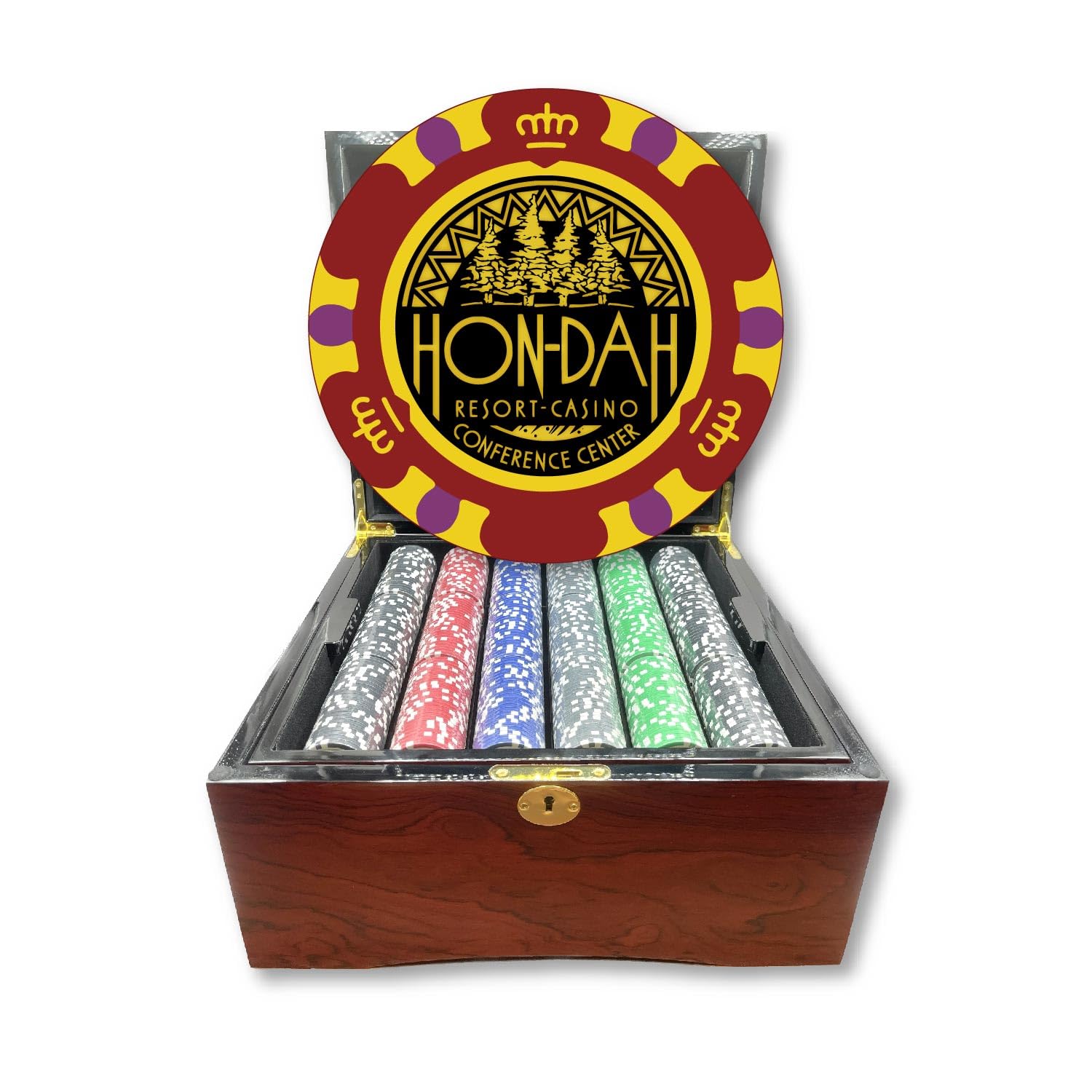 Custom Made Casino 750 Ct. Grand Lux Glossy Wooden Mahogany Case Poker Chip Set - Monte Carlo