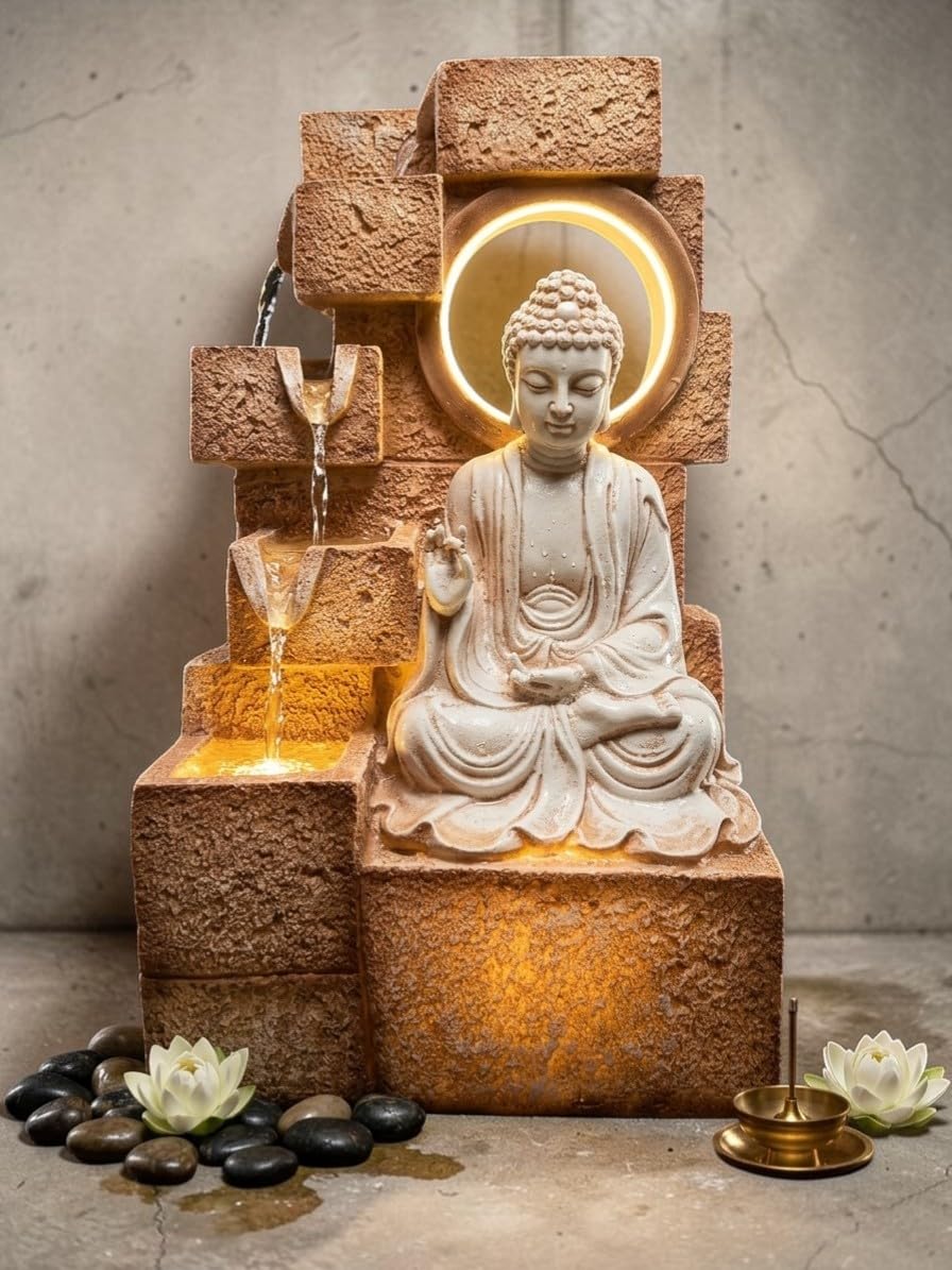 Five Step Buddha LED Cascading Water-Fall Fountain - 17 Inch-image-48
