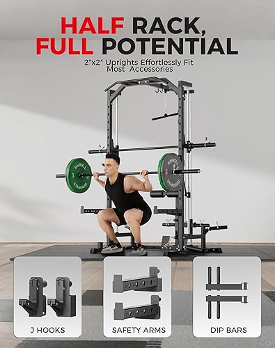 Miniatura 3 de Mikolo Smith Machine, Power Cage Home Gym, estante para sentadillas con sistema de tracción LAT y máquina de mosca de pecho, estante de potencia