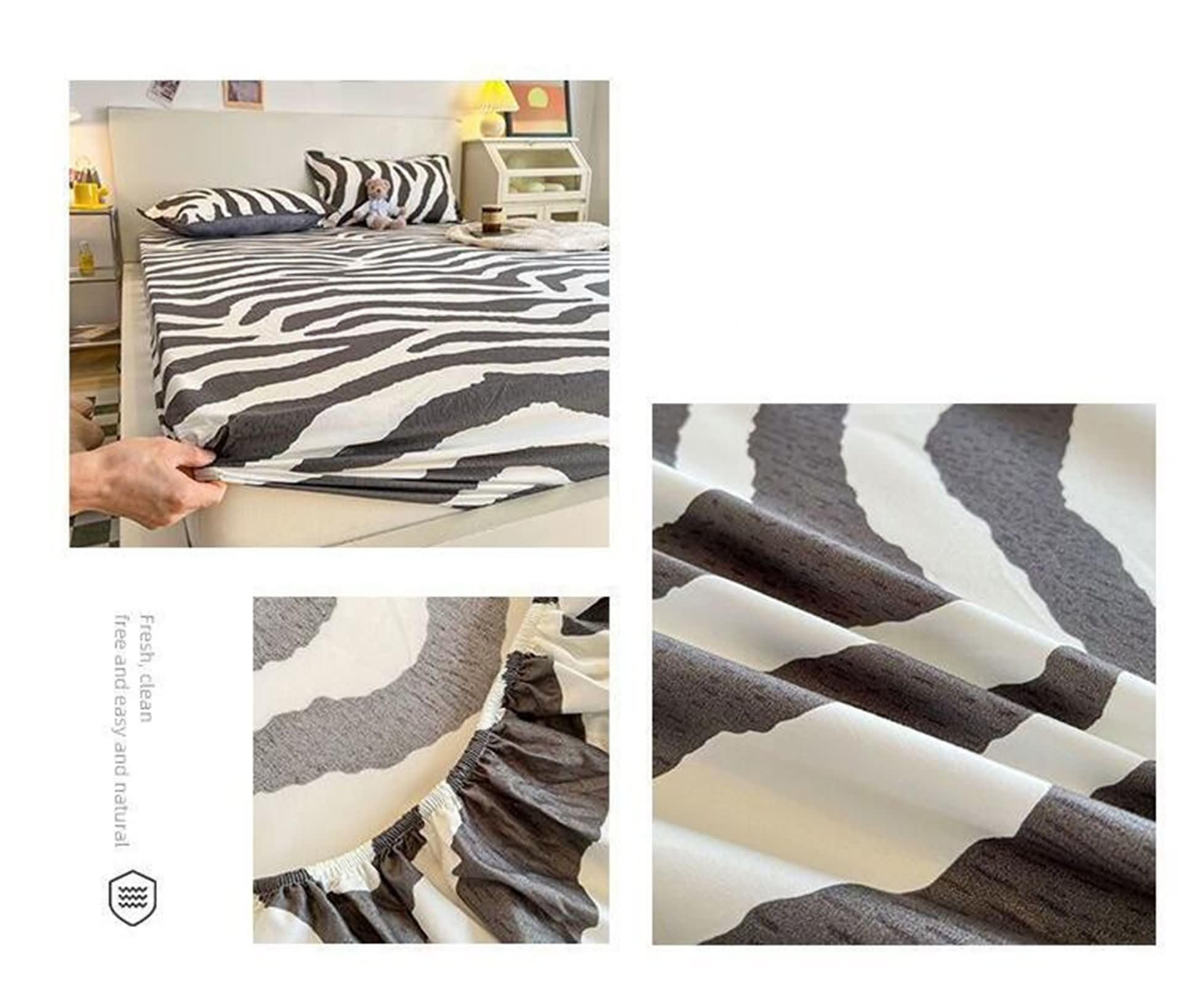 Beydodo 25 cm Spannbettlaken mit Tiefer Tasche, Spannbettlaken 180 X 200 cm mit Zebra Bedruckt, Polyester Spannbettlaken für Schlafsaal