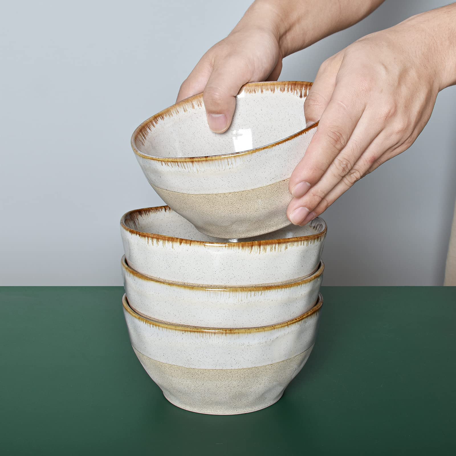 Bosmarlin Ceramiczna miska do zupy, zestaw 4 sztuk, 800 ml, miska na płatki owsiane, nadaje się do zmywarki i kuchenki mikrofalowej (beżowa, 15 cm)