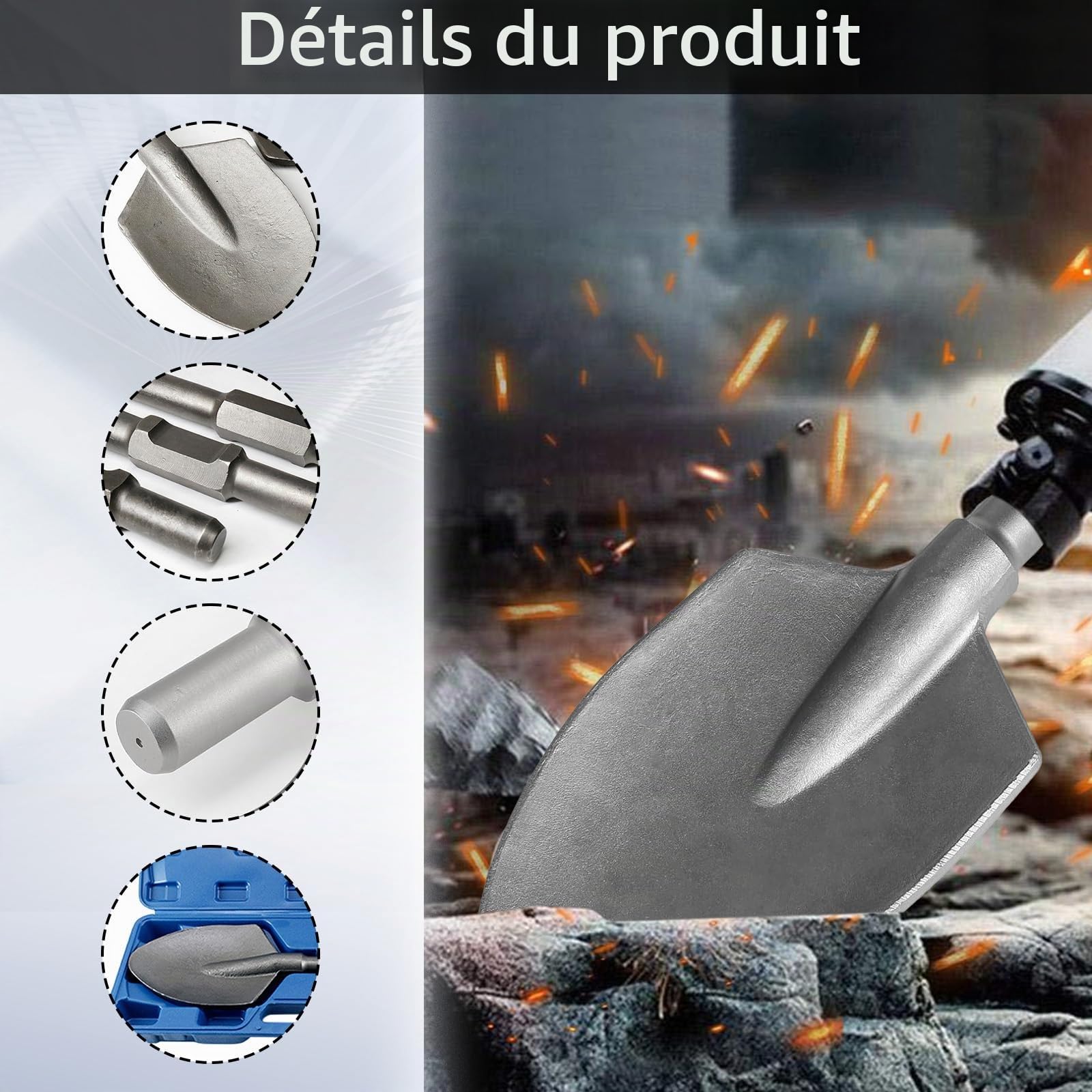 Burin SDS HEX, Pelle de 44 x 14 cm en Acier 40CR pour Pic Électrique 65A, Burin SDS HEX avec Douille Hexagonale pour Creuser le Béton, Enlever les Carreaux et les Sols Compactés
