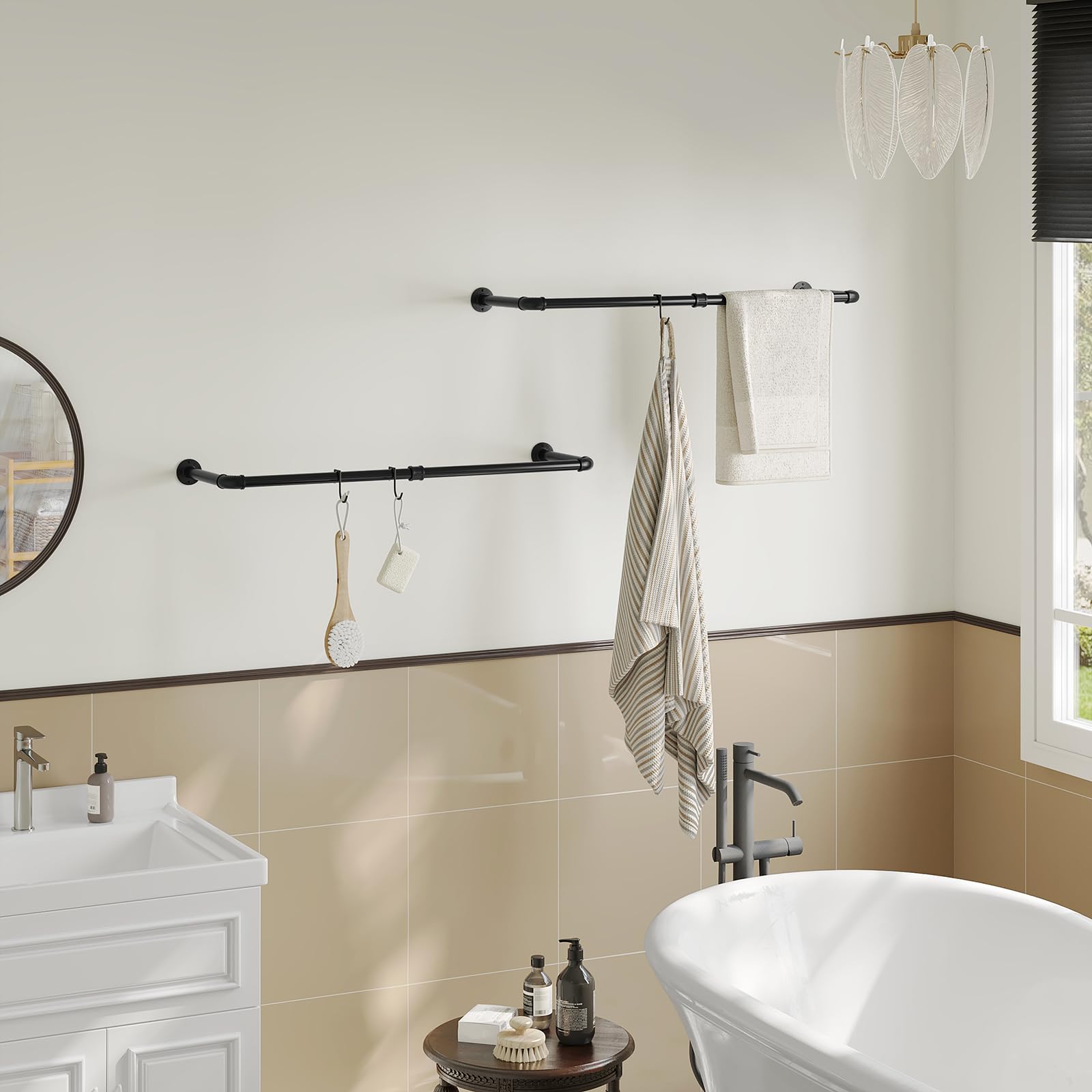 Goliving Kledingstang - Garderobestang - Voor aan de muur - Industrieel - 112 cm - Zwart