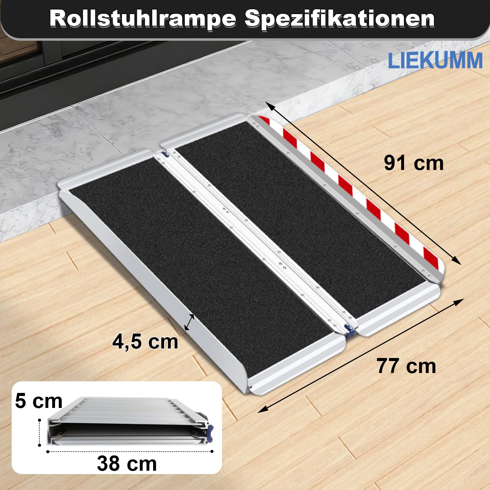 LIEKUMM Rampas para Silla de Ruedas 91 x 77 cm, Capacidad de Carga 300 kg, Rampa Plegable de Aluminio para Escaleras, Escalones y Bordillos, Rampa Escalon para Sillas de Ruedas Eléctricas y Manuales