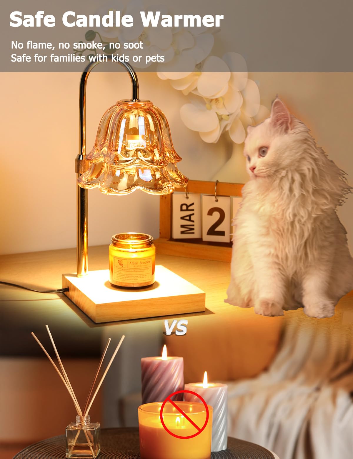 KVOOISD Candle Warmer Lamp with Timer Dimmer, Adjustable Flower Lamp Warmer for Large Jar Candle, Electric Wax Melt Light with 2 Bulbs, Birthday Housewarming Gifts for Men Women, Home Bedroom Decor