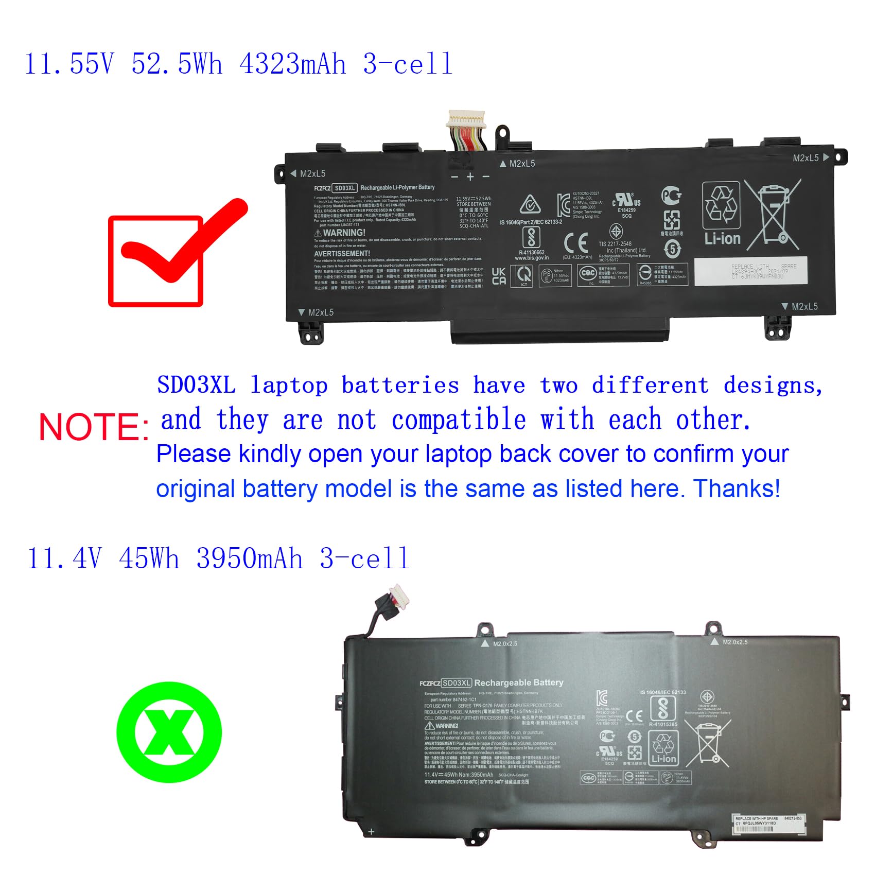 Amazon.com: FCZFCZ SD03XL Battery 52.5Wh 4323mAh Battery
