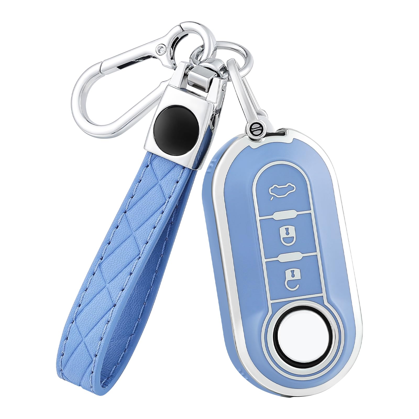 OFF WE GO Custodia Chiave Cover Chiave Guscio Chiavi per Fiat 500 Punto Bravo Panda Lancia Ypslon Doblo Ducato Idea Linea Ulysse Coprichiave Macchina Copri Chiavi Telecomando Portachiavi, Argento Blu - 1