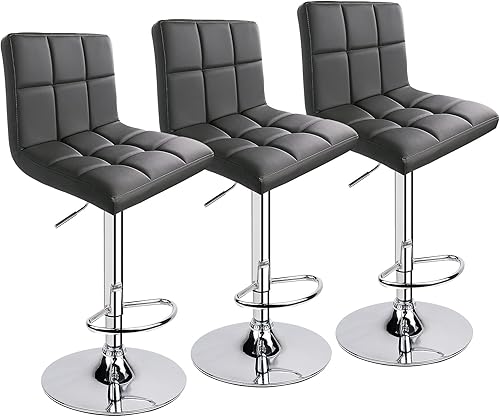 Taburetes de bar de leopardo, modernos taburetes de bar clásicos giratorios ajustables de piel sintética con respaldo, juego de 3 (gris)