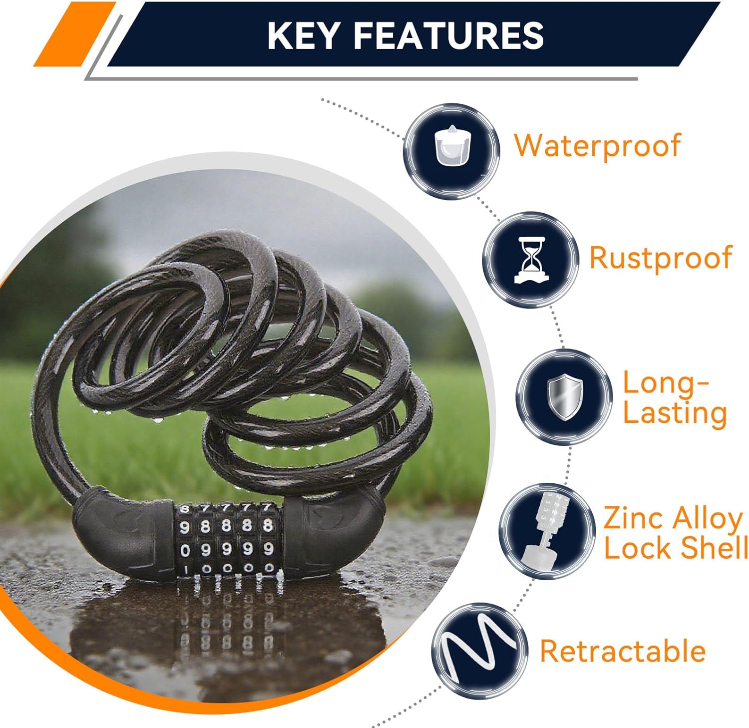 SEPOX® 4Pcs Pack 6FT Extra Long Cable Combination Bike Locks, 5 Digits Retractable Security Lock, 12mm Heavy Duty Anti Theft Anti Rust Cable for Bicycle, Scooter, Gate, Outdoor Equipment, Weatherproof