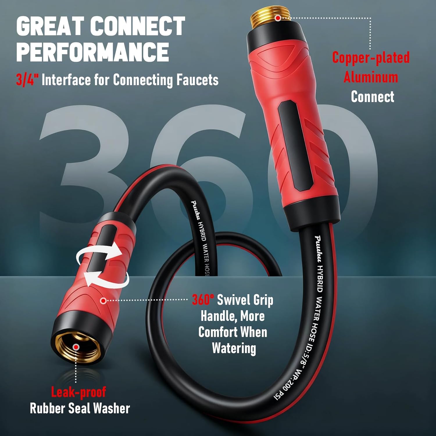 Garden Hose 100ft x 5/8", NON-EXPANDABLE Heavy Duty Premium Flexible Water Hose, No Kink, Leakproof, Lightweight Hybrid Hose with Male to Female Fittings for Household&Backyard