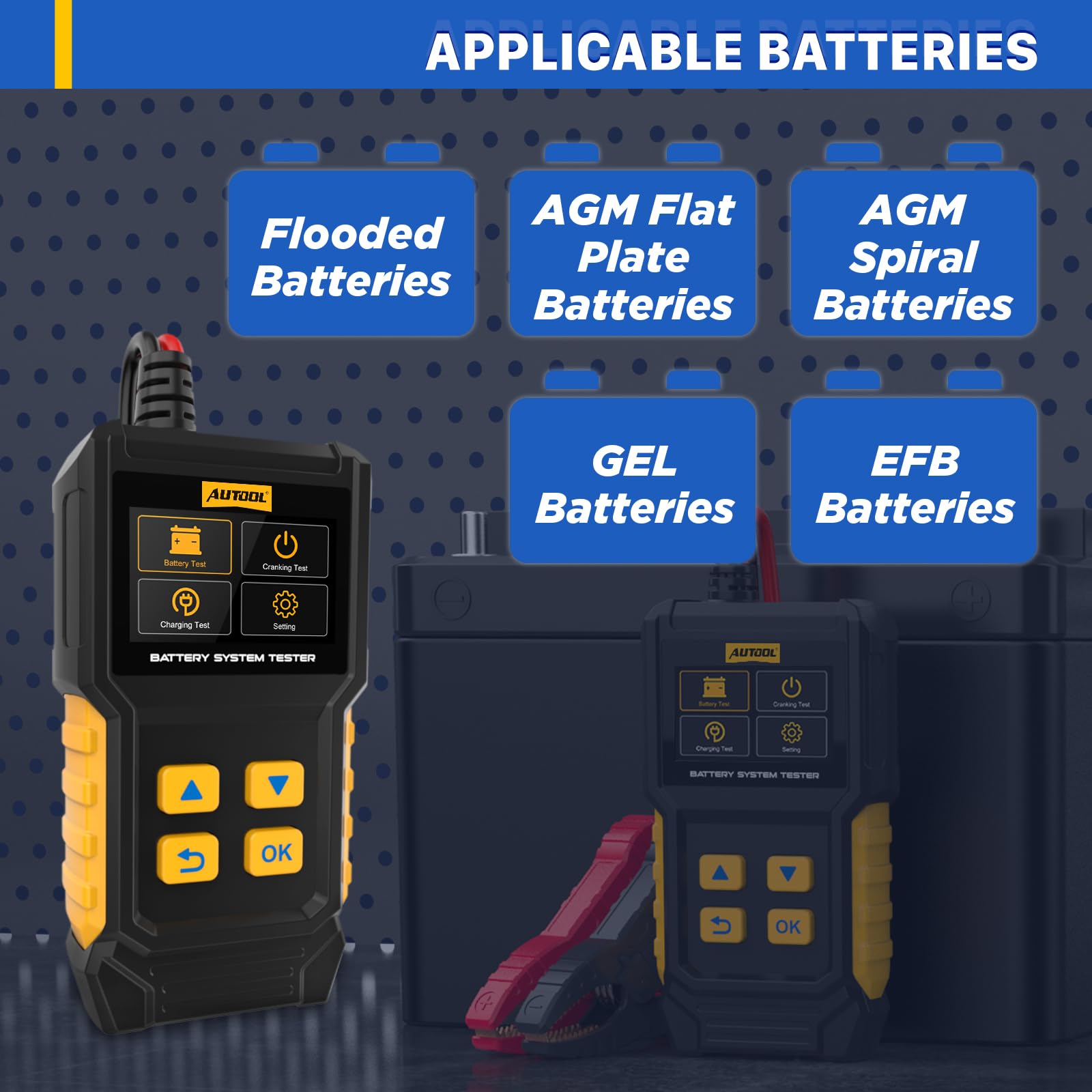 AUTOOL Tester akumulatora samochodowego 12 V, 24 V, tester generatora, 30-2000 CCA BT360, tester akumulatora samochodowego, rozrusznika do samochodu, motocykla, łodzi