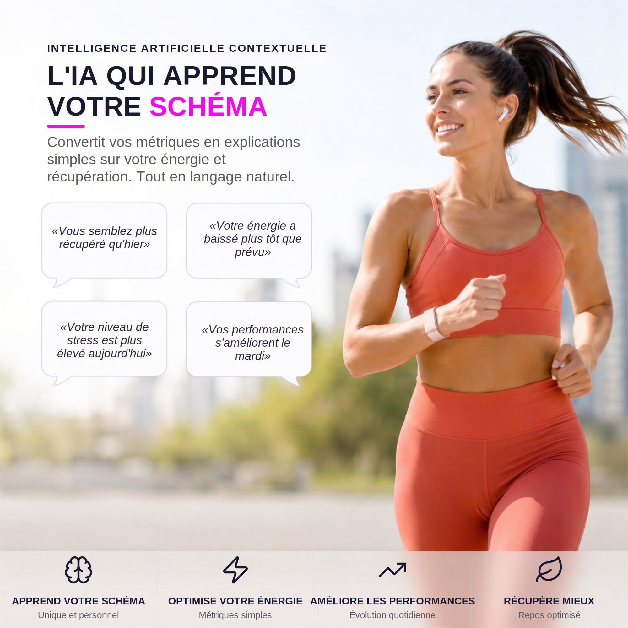 Sense Bracelet Connecté sans Écran Femme Homme, Conçu en Espagne, Coach IA, Suivi Sommeil Énergie Récupération, Fréquence Cardiaque 24/7 HRV SPO₂, IP68, +45 Jours, sans Abonnement, Rose