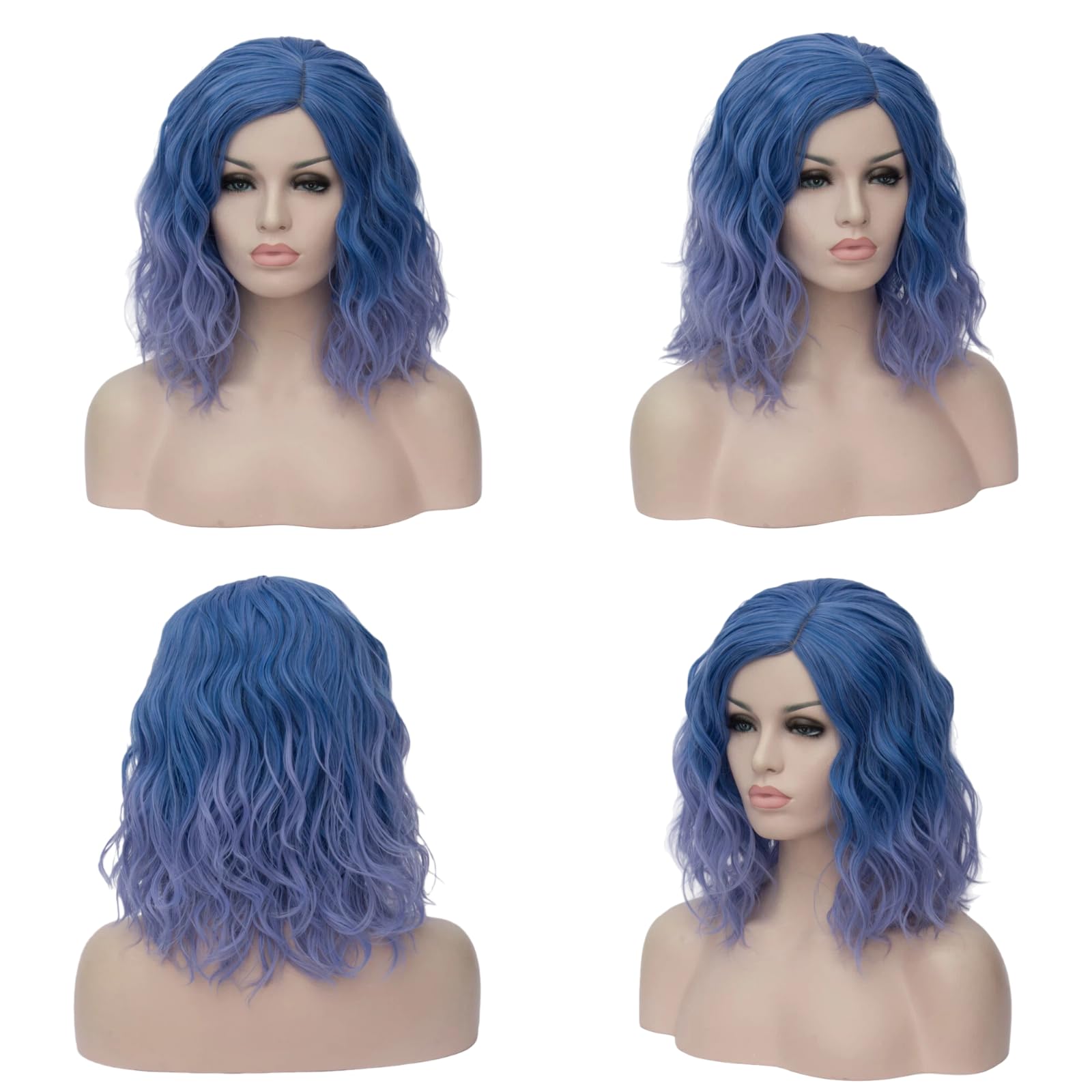 Amazon.com : Cying Lin Short Bob Wavy Curly Wig Blue  display picture 2