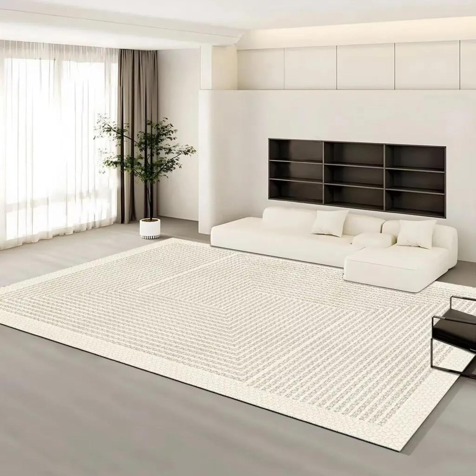 Tapis blanc facile à nettoyer 180 x 250 cm grand format lavable