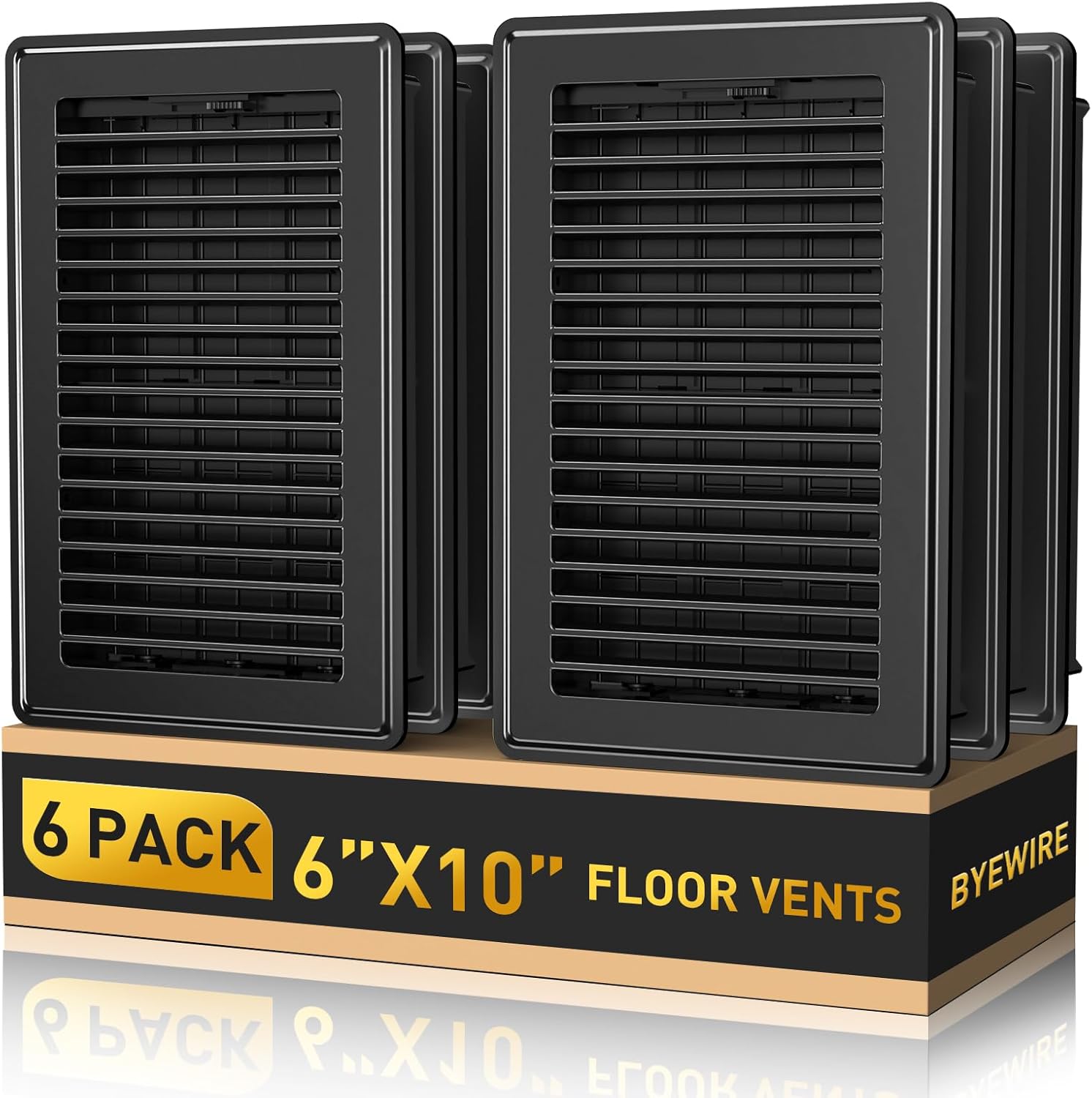 floor register fit 6x10 inch/10x6 inch duct opening, heavy duty steel walkable vent covers for home floor, adjustable quiet airflow vent grill, rust-proof black air register vent cover 6-pack black 6'' x 10'' 6 pack