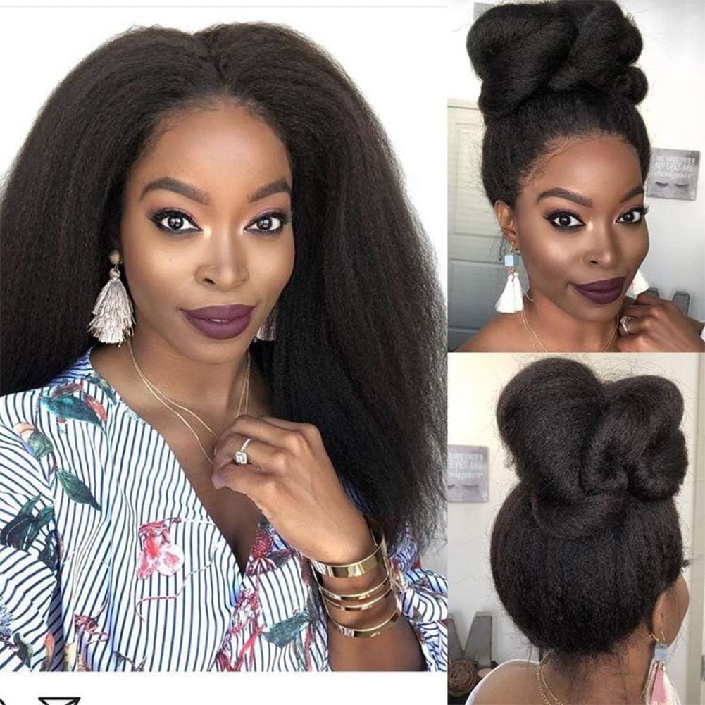 Kinky Straight 13x4 Lace Front Human Hair Wigs Pre-plucked Brazilian Human Hair Wigs for African American Women with Baby Hair (16 inch, Lace Front Wig)