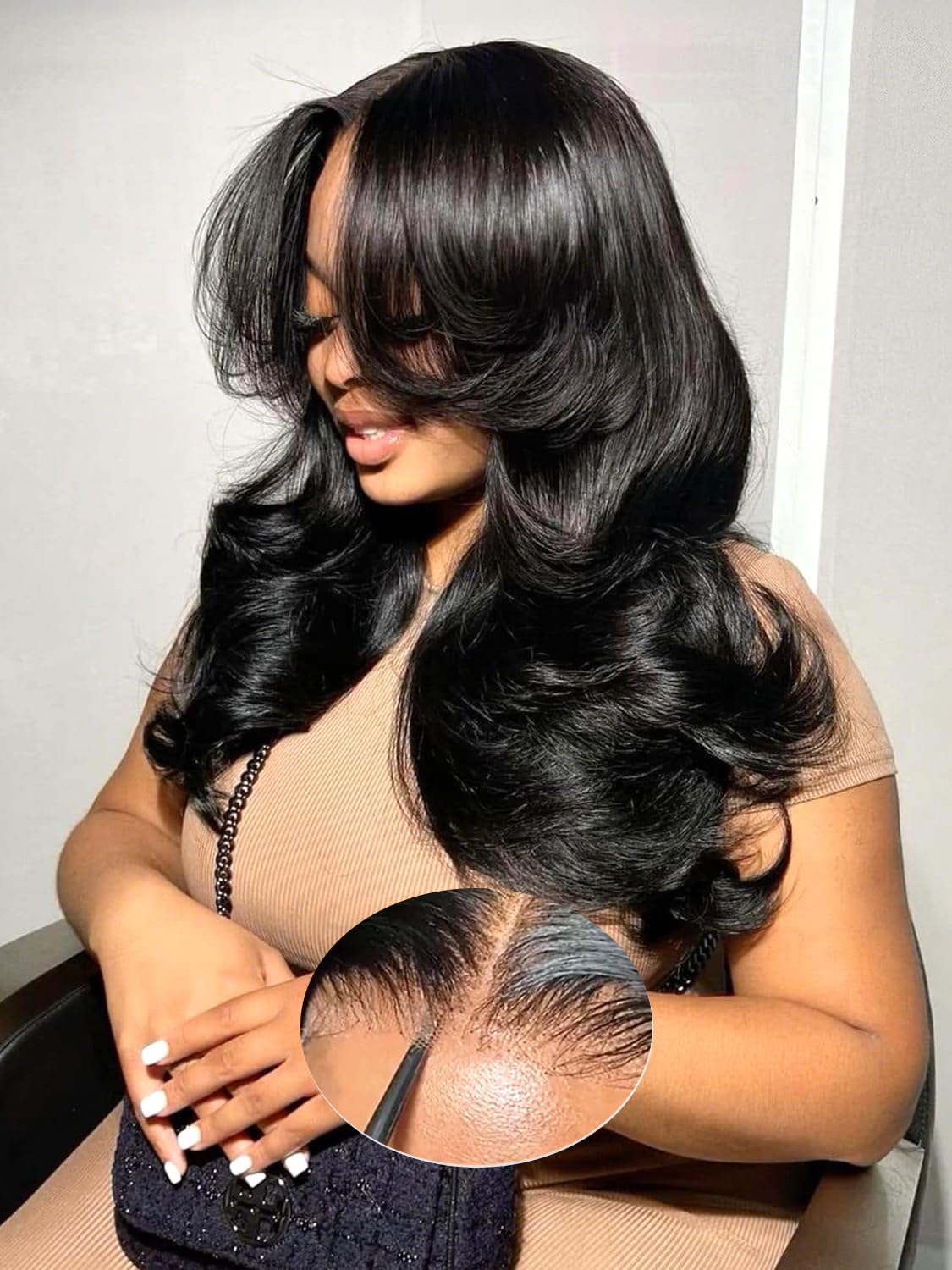 Beluck Face-Framing Curtain Bangs Loose Body Wave Glueless Wig Human Hair Wig Layered Cut 6x6 Pre Cut Transparent Lace Front Wigs Human Hair Wig 200 Density Glueless Wig For Women 20 Inch