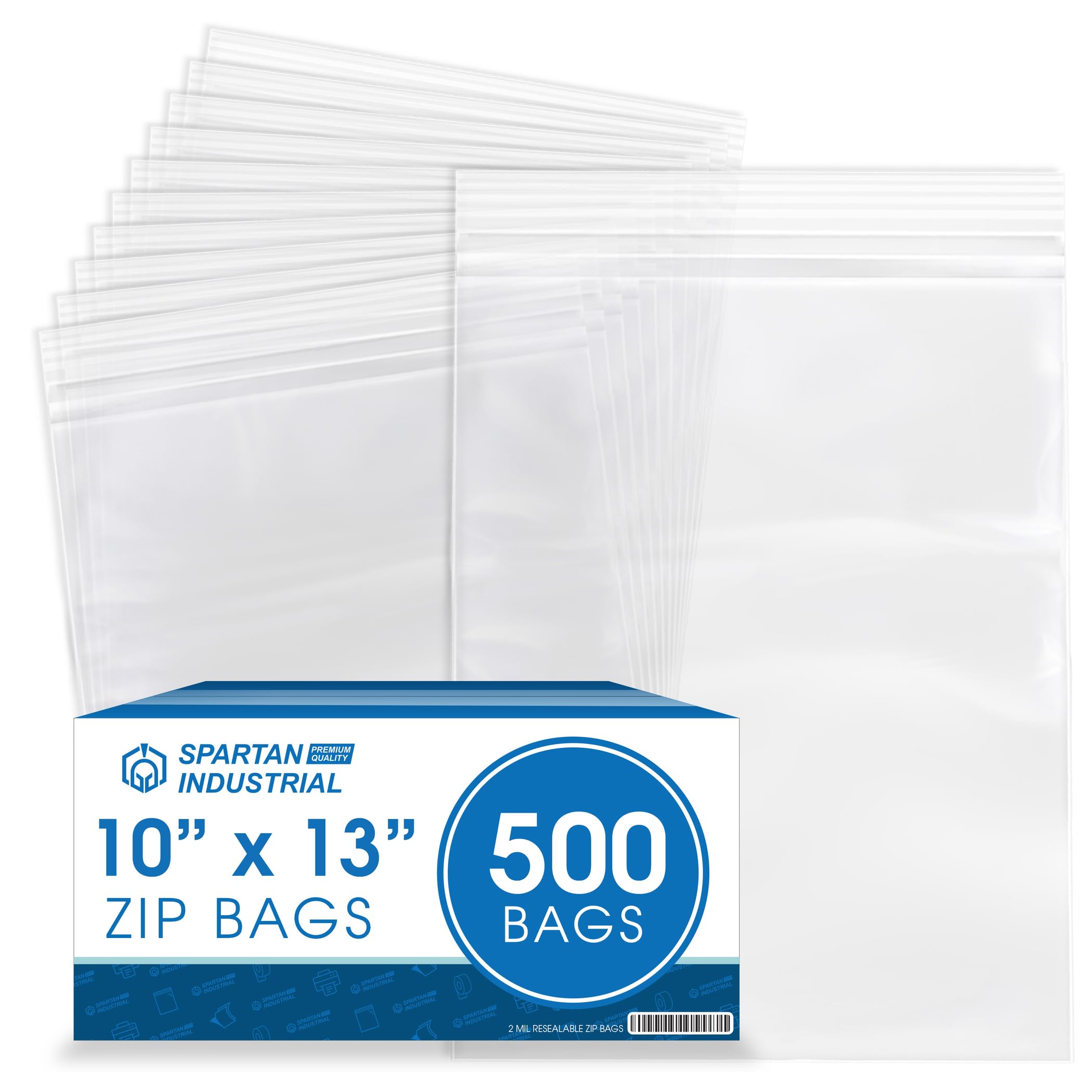 Spartan Industrial - 10” X 13” (500 Count) 2 Mil Clear Reclosable Zip Plastic Poly Bags with Resealable Lock Seal Zipper