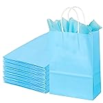 BLEWINDZ 32Pcs Small Paper Gift Bags with Tissues, Light Blue Party Favor Bags with Handles, 8.7 Goodie Bag for Birthday, Shopping, Party Supplies
