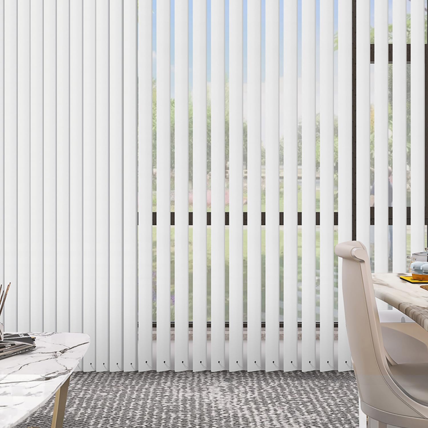 Cortina Lamas Verticales Opaca,Estores Verticales Corredera,Persianas Verticales Blackout para Puertas y Ventanas,con Accesorios,Tamaño Personalizable,Ancho x Alto (Blanco,120cm x 220cm)